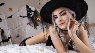 Cute horny witch gets facial and swallows cum - Eva Elfie
