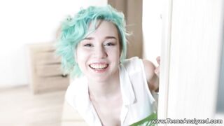 Blue-haired teeny anal debut