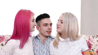 Teens share lollipop and cock